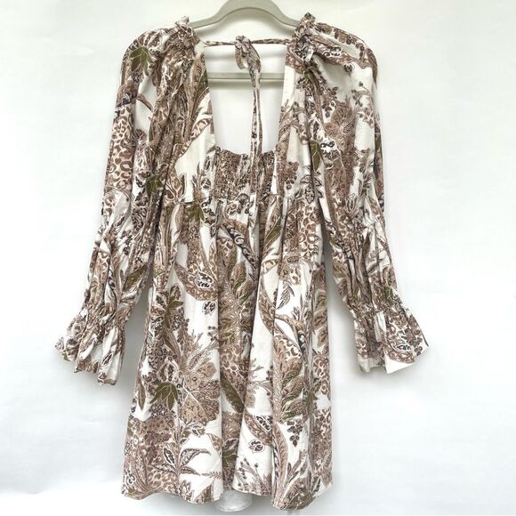 Pilcro Women's Small White Paisley Long Sleeve Open Back Mini Dress Cotton - Picture 7 of 13